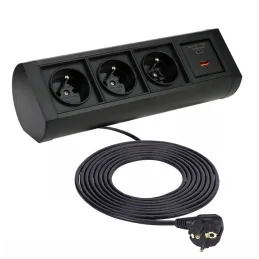 Električna vtičnica OFFICE 3x230V + 1xUSB C+A FRENCH / Mat črna