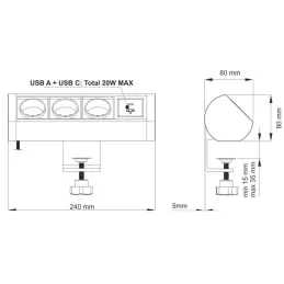 Električna vtičnica OFFICE 3x230V + 1xUSB C+A FRENCH / Mat črna