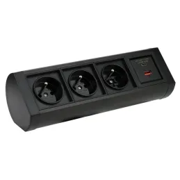 Električna vtičnica OFFICE 3x230V + 1xUSB C+A FRENCH / Mat črna