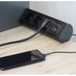 Električna vtičnica OFFICE 3x230V + 1xUSB C+A FRENCH / Mat črna