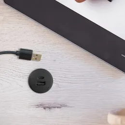 Namizni polnilnik 2 x USB A-C za vgradnjo v mizno ploščo debeline 25 mm PLUGY / mat črna