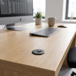 Namizni polnilnik 2 x USB A-C za vgradnjo v mizno ploščo debeline 25 mm PLUGY / mat črna