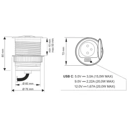 Notranja vtičnica ALPHA BOX SCHUKO 1x230V + USB C / mat črna
