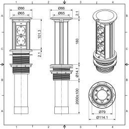 Izvlečna električna vtičnica Elevator NEW 2x230V FRENCH / Črna