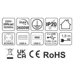 Notranja vgradna razdelilna letev SLIM BOX SCHUKO 3x 230V + USB / nerjavno jeklo