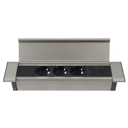 Notranja vgradna razdelilna letev SLIM BOX SCHUKO 3x 230V + USB / nerjavno jeklo