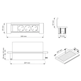 Vgradni razdelilnik SLIM BOX SCHUKO 3x 230V / nerjavno jeklo