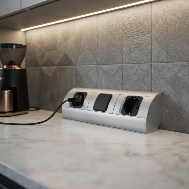 Notranji vtični razdelilnik CORNER SCHUKO 2 × 230 V s stikalom / aluminij