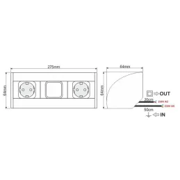 Notranji vtični razdelilnik CORNER SCHUKO 2 × 230 V s stikalom / aluminij