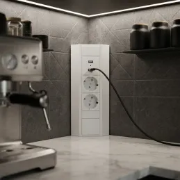 Notranji vtični razdelilnik CORNER SCHUKO 2x 230V + USB A-C / mat bela