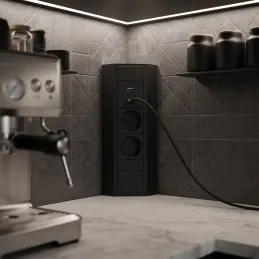 Notranji vgradni razdelilnik CORNER SCHUKO 2x 230V + USB A-C / mat črna