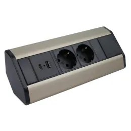 Notranji vtični modul CORNER SCHUKO 2x 230V + USB A-C / nerjavno jeklo