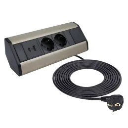 Notranji vtični modul CORNER SCHUKO 2x 230V + USB A-C / nerjavno jeklo