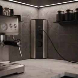 Notranji vtični modul CORNER SCHUKO 2x 230V + USB A-C / nerjavno jeklo
