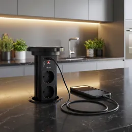 Samodejna izvlečna električna vtičnica ASTRA SCHUKO 3x230V + 2xUSB A-C / Črna