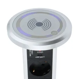 Avtomatska izvlečna električna vtičnica ASTRA SCHUKO 3x230V + 2xUSB A-C / Aluminij