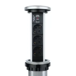 Avtomatska izvlečna električna vtičnica ASTRA SCHUKO 3x230V + 2xUSB A-C / Aluminij
