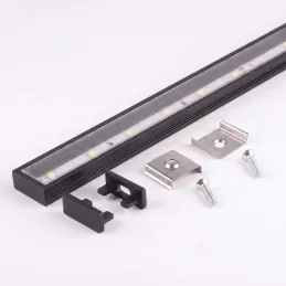 Komplet 1 m profila ZARIA za LED-osvetlitev s prozornim pokrovom, pokrovčki in pritrdilnim materialom / Mat črna