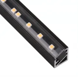 Kotna aluminijasta letev ZARIA za LED-osvetlitev s prozornim pokrovom / Mat črna