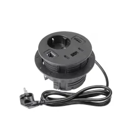 Vgradna notranja vtičnica za mizo OFFICE SMART 80 SCHUKO 1x230V + USB A-C + HDMI + Rj45 / Črna