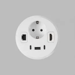 Vgradna notranja vtičnica za mizo OFFICE SMART 80 SCHUKO 1x230V + USB A-C + HDMI + Rj45 / Bela