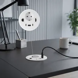 Vgradna notranja vtičnica za mizo OFFICE SMART 80 SCHUKO 1x230V + USB A-C + HDMI + Rj45 / Bela