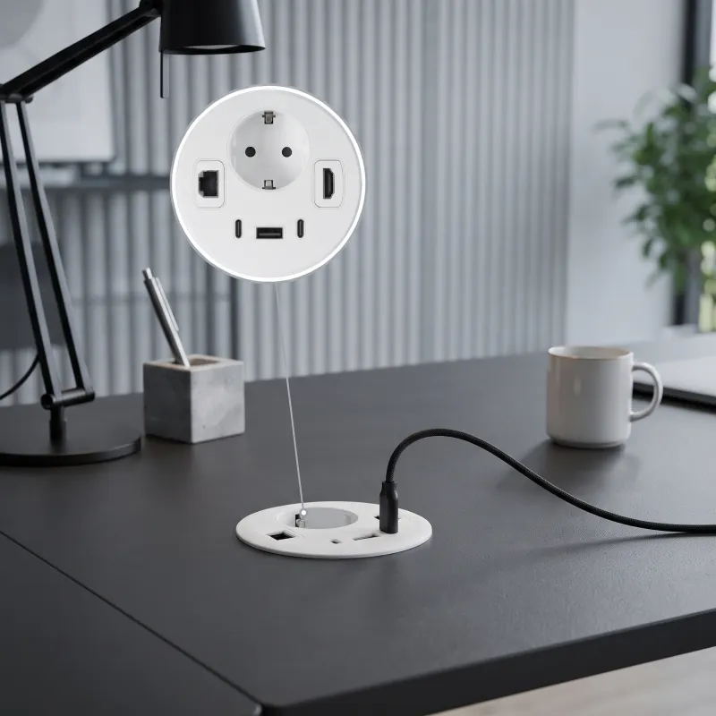 Vgradna notranja vtičnica za mizo OFFICE SMART 80 SCHUKO 1x230V + USB A-C + HDMI + Rj45 / Bela