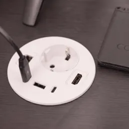 Vgradna notranja vtičnica za mizo OFFICE SMART 80 SCHUKO 1x230V + USB A-C + HDMI + Rj45 / Bela
