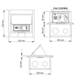 Nagibna talna vtičnica FLOOR LUX SCHUKO 1x230V + USB A-C / Črna