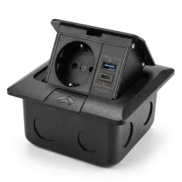 Nagibna talna vtičnica FLOOR LUX SCHUKO 1x230V + USB A-C / Črna