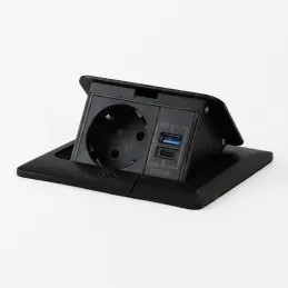 Nagibna talna vtičnica FLOOR LUX SCHUKO 1x230V + USB A-C / Črna
