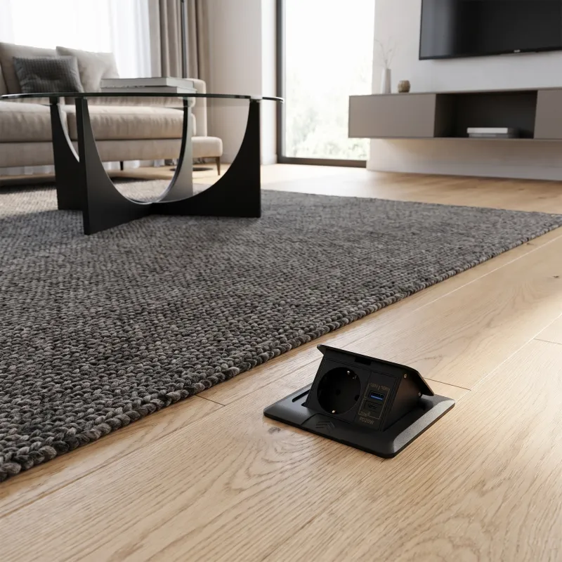 Nagibna talna vtičnica FLOOR LUX SCHUKO 1x230V + USB A-C / Črna