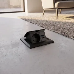 Nagibna talna vtičnica FLOOR LUX SCHUKO 1x230V + USB A-C / Črna