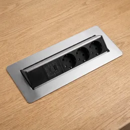 Izvlečna vtičnica AMBIENTE SCHUKO 3x230V + USB A-C / Nerjaveče jeklo