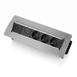 Izvlečna vtičnica AMBIENTE SCHUKO 3x230V + USB A-C / Nerjaveče jeklo