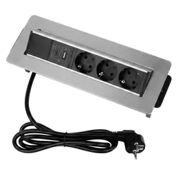 Izvlečna vtičnica AMBIENTE SCHUKO 3x230V + USB A-C / Nerjaveče jeklo