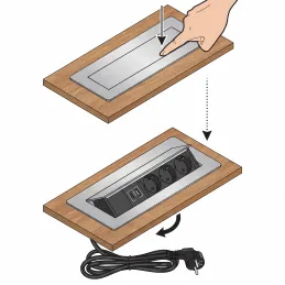 Izvlečna vtičnica AMBIENTE SCHUKO 3x230V + USB A-C / Nerjaveče jeklo