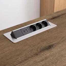 Izvlečna vtičnica AMBIENTE SCHUKO 3x230V + USB A-C / Nerjaveče jeklo