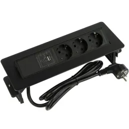 Nagibna vtičnica AMBIENTE SCHUKO 3x230V + USB A-C / črna mat