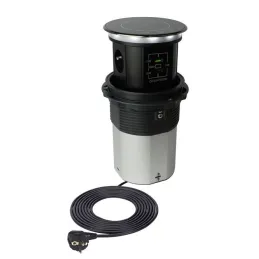 Avtomatska izvlečna vtičnica AMBIENTE SCHUKO 3x230V + USB A-C z osvetlitvijo in polnjenjem / Črno steklo