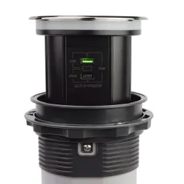 Avtomatska izvlečna vtičnica AMBIENTE SCHUKO 3x230V + USB A-C z osvetlitvijo in polnjenjem / Črno steklo