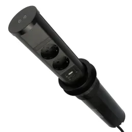 Izvlečna vtičnica AVION SCHUKO 2x230V + USB A-C in indukcijsko polnjenje / Črna mat