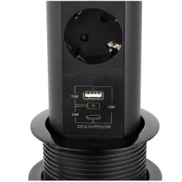 Izvlečna vtičnica AVION SCHUKO 2x230V + USB A-C in indukcijsko polnjenje / Črna mat