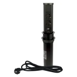 Izvlečna vtičnica AVION SCHUKO 2x230V + USB A-C in indukcijsko polnjenje / Črna mat