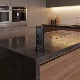 Izvlečna vtičnica AVION SCHUKO 2x230V + USB A-C in indukcijsko polnjenje / Črna mat