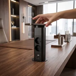 Izvlečna vtičnica AVION SCHUKO 2x230V + USB A-C in indukcijsko polnjenje / Črna mat