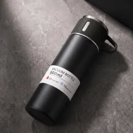 Nerjaveča termovka s kozarcem THERMIO 500 ml / Črna