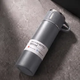 Nerjaveča termovka s kozarcem THERMIO 500 ml / Siva