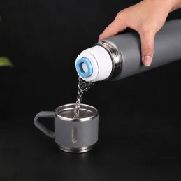 Nerjaveča termovka s kozarcem THERMIO 500 ml / Siva
