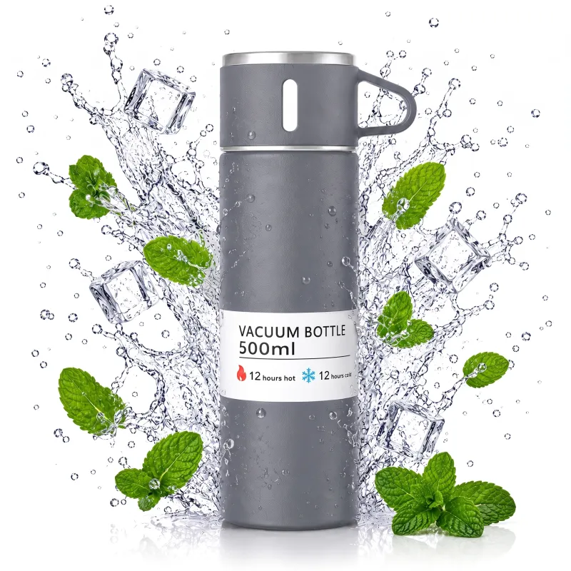 Nerjaveča termovka s kozarcem THERMIO 500 ml / Siva
